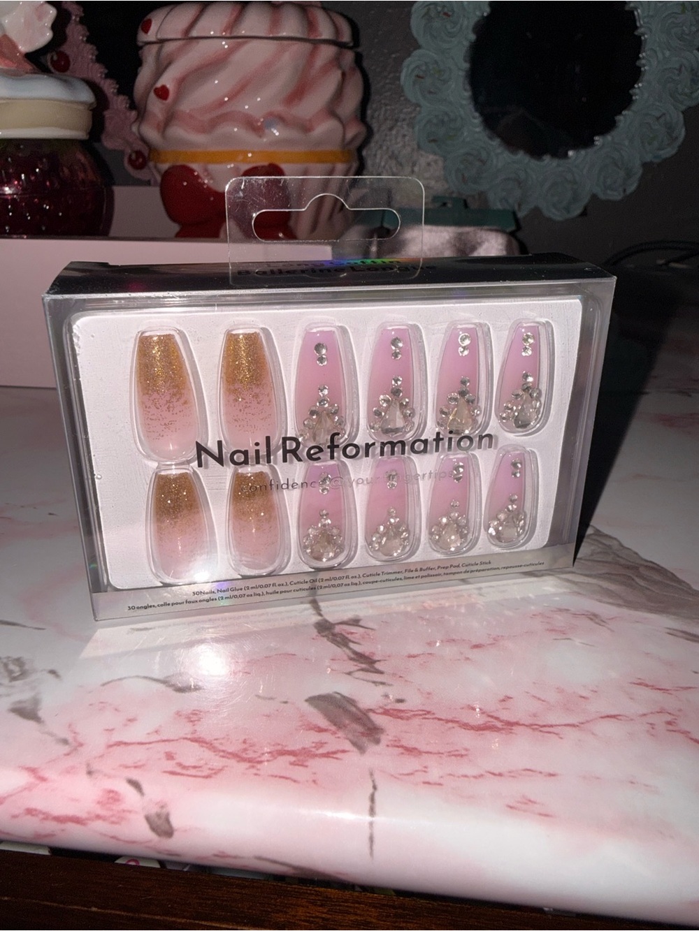 Nail Reformation Pink & Gold Press-On Nail Set with Rhinestones - Picture 7 of 8